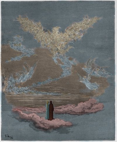 Paradiso, Canto 19: De gezegende zielen vormen een adelaar in de lucht, illustratie uit De Goddelijke Komedie van Dante Alighieri, 1885 door Gustave after Dore